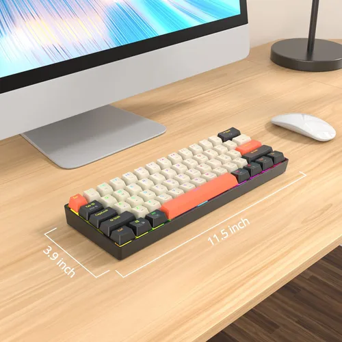 Vista 5 de Fogruaden Teclado mecánico con cable RGB 60%, teclado para juegos de 61 teclas 60% con interruptor rojo, teclado mecánico pequeño y compacto