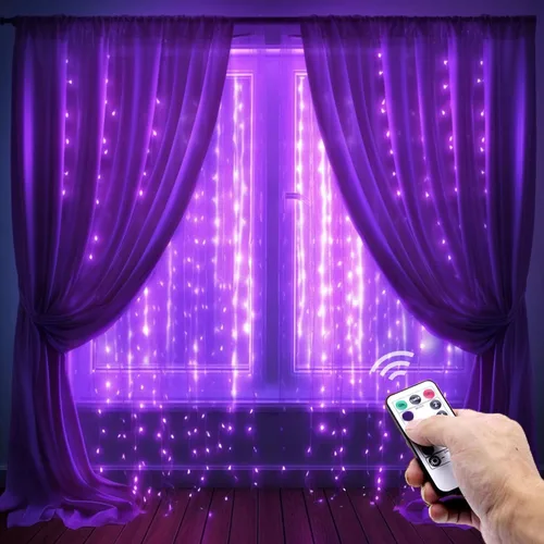 Vista 10 de Guirnalda de 300 luces LED para cortina, luces parpadeantes para dormitorio con 8 modos de iluminación, luces de Navidad USB para fiesta, hogar