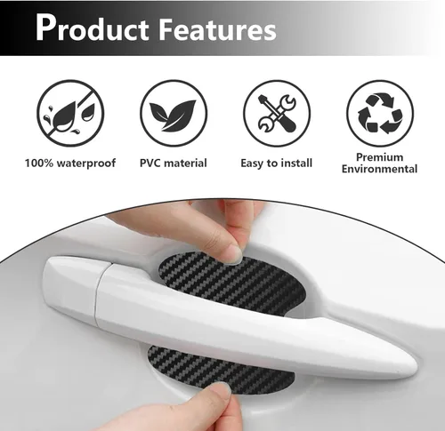 Vista 4 de Kewucn 4 calcomanías para manija de puerta de automóvil, películas protectoras de fibra de carbono para manija lateral de puerta, protector Negro