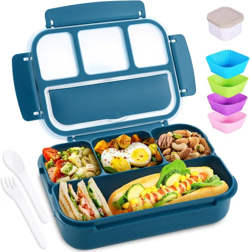 Vista 10 de shell and turtle Lonchera Bento para niños y niñas, lonchera Bento para adultos con 4 compartimentos, recipientes de almuerzo con utensilios, tarro