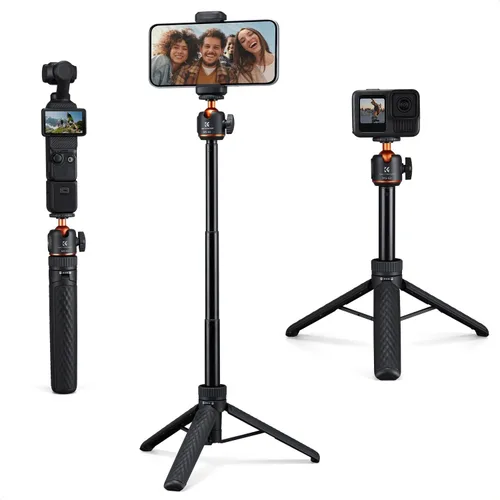 K&F CONCEPT Mini trípode para selfie stick de 25.6 pulgadas, trípode de bolsillo con cabeza de bola de 360° de 5 niveles con zapata fría, trípode
