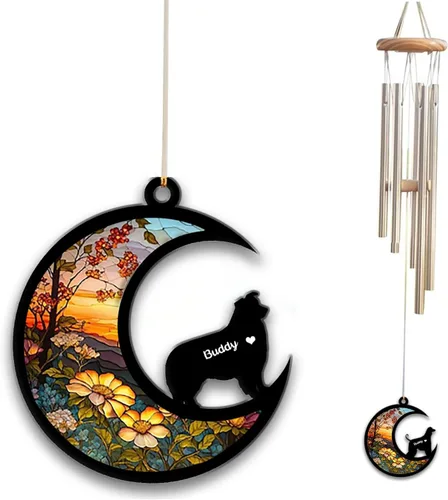 Vista 49 de Carillón de viento con atrapa el sol afghan Hound, campanilla de viento conmemorativa de girasol personalizada para perro, regalo de pérdida