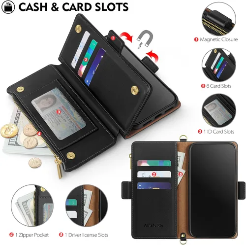 Vista 5 de Antsturdy Funda tipo cartera compatible con iPhone 11, piel sintética, con bloqueo RFID, funda cruzada para teléfono para mujeres y hombres