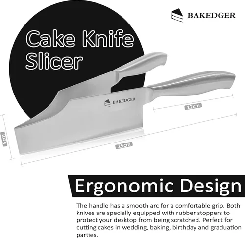 Vista 4 de Cortador de cuchillos para tartas y servidor de corte, cuchillo de servir de acero inoxidable para fiesta de cumpleaños, boda y todos los eventos