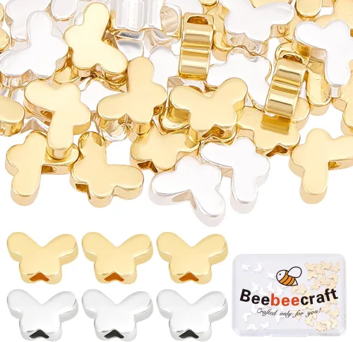 Vista 8 de Beebeecraft 1 caja de 50 cuentas sueltas de mariposa de metal para hacer collares, pulseras y joyas