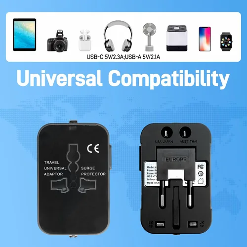 Vista 5 de Adaptador de viaje universal USB C - Enchufe mundial para EE. UU. UE Reino Unido AUS