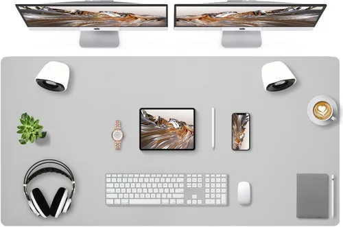 Vista 62 de Bloss Tapete de escritorio beige de 23.6 x 13.8 pulgadas, tapete de escritorio para escritorio, alfombrilla de mouse de cuero grande impermeable