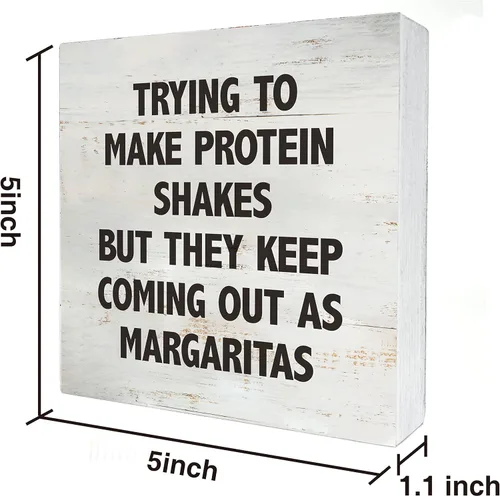 Vista 2 de Trying to Make Proteins Shakes Kitchen Quote Caja de Madera Letrero Rusitc Caja de Madera Letrero de Caja de Madera Rústico para Casa de Campo