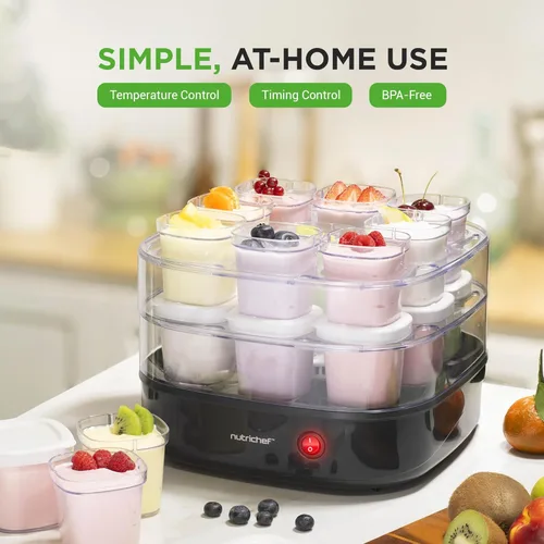 Vista 7 de Nutrichef Máquina automática de yogur de 17 tazas Incluye 17 vasos reutilizables de 5 onzas con tapas y estante de yogur para almacenamiento