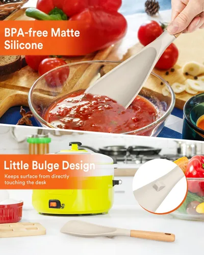 Vista 5 de Cuchara de cocina para utensilios de cocina antiadherentes, ideal para cocinar y servir silicona mate resistente sin BPA, cuchara con mango