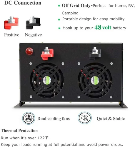 Vista 3 de WZRELB 8000W 48V AC to 120V DC Pure Sine Wave Solar Power Inverter - RV, Camping, Solar System
