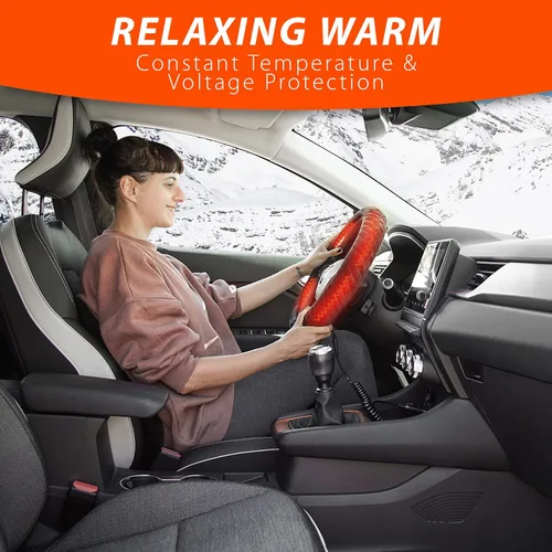 Vista 6 de ZONETECH Funda para volante de coche con calefacción 12V - Protector de volante con calentador de manos para vehículos, calefacción rápida, ajuste