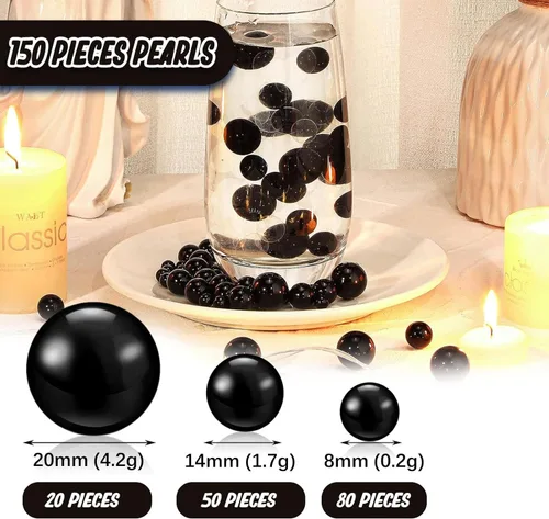 Vista 2 de Relleno de Jarrón Negro 150 Piezas de Perla para Centros de Mesa Cuentas de 8/14/20 mm Sin Agujero, Falsas Perlas para Decoración de Mesa