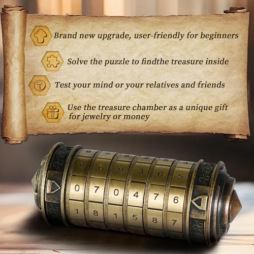 Vista 5 de CoEjokno Da Vinci Code Numeric Cryptex Caja de Rompecabezas de Dinero para Regalo en Efectivo, Caja de Joyería con Compartimento Oculto, Regalo