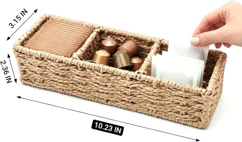 Vista 8 de 3-Compartment Braided Tea Bag Organizer For Countertop Or Drawer