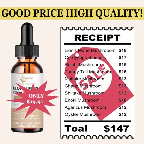 Vista 3 de 10-in-1Mushroom Complex Liquid Drops, Lions Mane Mushroom Supplement Blend w/Cordyceps Sinensis, Reishi, Turkey Tail, Maitake, Chaga and More for