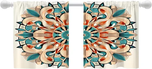 Vista 28 de Shrahala Cenefas de cocina con rayas clásicas azules, cortinas blancas para media ventana, tratamiento de ventana de poliéster multicapa para sala