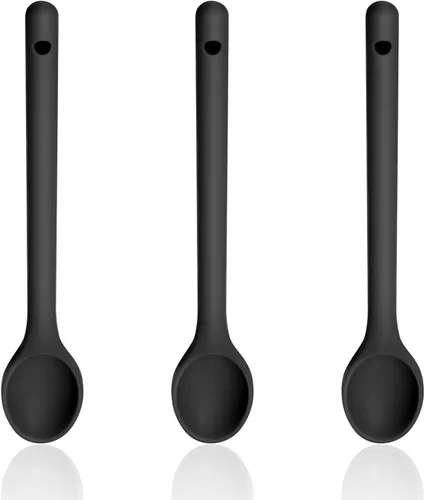 Vista 10 de Juego de 3 cucharas de silicona para agitar, mango largo de 12 pulgadas, cucharas de mezcla antiadherentes, sin BPA, no tóxicas y resistentes al