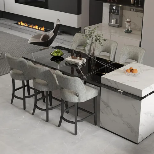 Vista 45 de VKNOW Juego de 2 Taburetes de Bar, Taburetes de Bar Tapizados de Altura de Mostrador, Taburetes Modernos de Mostrador con Patas de Madera para Isla