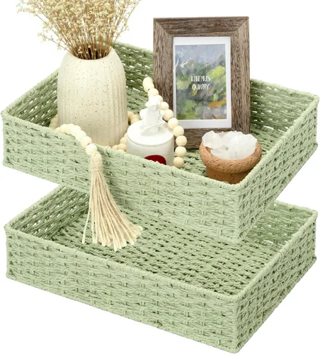 Vista 15 de StorageWorks Bandeja grande de jacinto de agua para baño, canasta de almacenamiento de mimbre para estantes, canastas de jacinto natural tejidas a