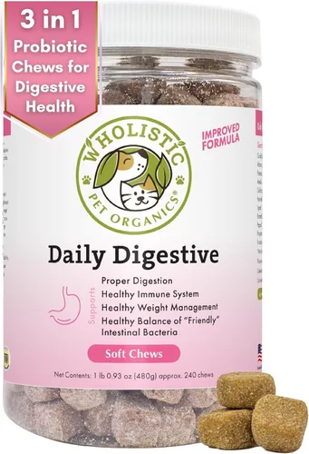 Wholistic Pet Organics: Probióticos para perros y enzimas digestivas, masticables probióticos para perros Salud digestiva, suplemento inmunológico