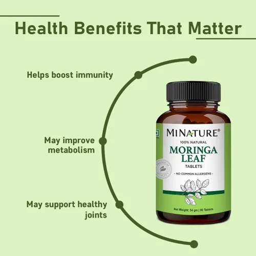 Vista 2 de Tabletas de hoja de moringa - 90 comprimidos, 1000 mg by mi Nature Moringa 100% natural Antioxidante Polvo de hoja de moringa Vitamina C