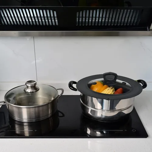 Vista 7 de Tapa universal de vidrio templado ventilado para sartén con borde de silicona resistente al calor, cubierta de tapa de salpicaduras de microondas