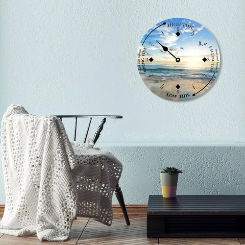 Vista 5 de Reloj de marea de madera, playa, pájaros, costa este, océano, reloj de marea de madera con marea alta y baja, reloj vintage de movimiento de marea