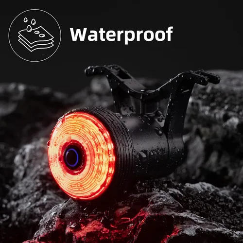 Vista 6 de ROCKBROS Luz trasera para bicicleta, luz trasera con detección de freno inteligente, encendido/apagado automático, impermeable, recargable por USB