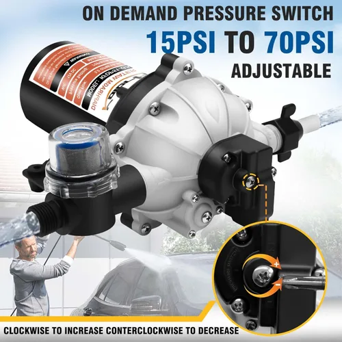 Vista 6 de Bomba de agua para autocaravana serie 55, 7.0 GPM, 70 PSI, 12 V CC, bomba de agua dulce con interruptor de presión resistente y filtro