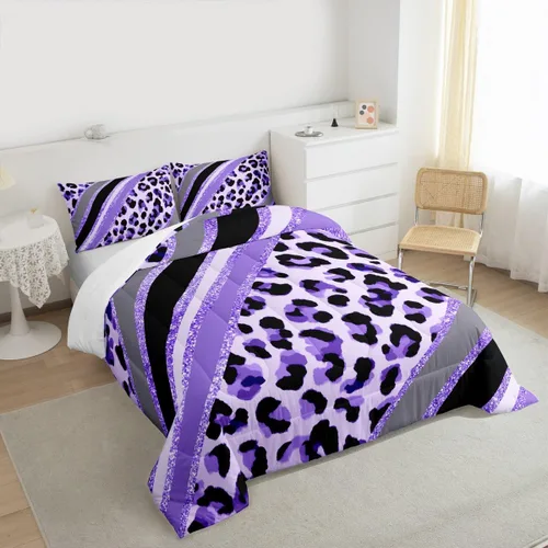 Vista 6 de Juego de edredón para niños con estampado de leopardo, tamaño Queen, juego de ropa de cama de moda de piel de guepardo abstracto, decoración