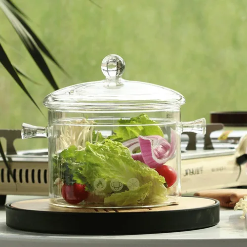 Vista 3 de Olla de cocina de vidrio transparente Cacerola de vidrio para ensalada de sopa de fideos