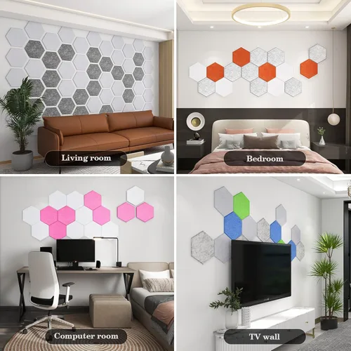 Vista 7 de Paneles acústicos, paquete de 12 paneles de espuma a prueba de sonido con herramienta de adherencia triangular, paneles de pared hexagonales