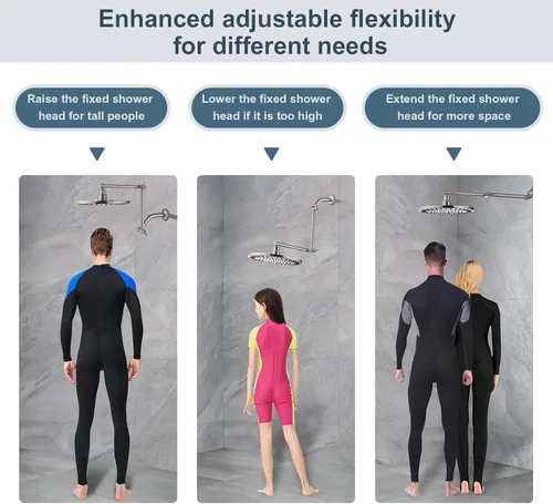 Vista 4 de BRIGHT SHOWERS Extensor de brazo de ducha de latón para lluvia y cabezal de ducha de mano, brazo de extensión universal de 14 pulgadas, altura