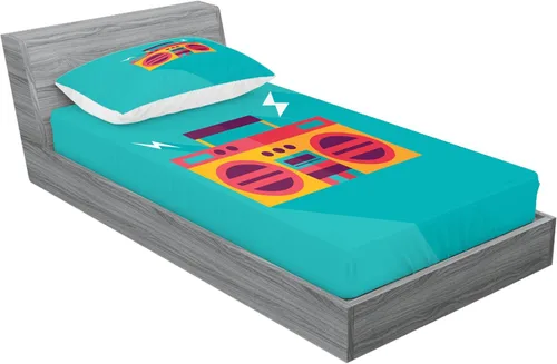 Vista 2 de Lunarable Juego de sábanas bajeras y fundas de almohada, diseño retro de Ghetto Blaster Audio Boombox con una sombra larga, juego de ropa de cama
