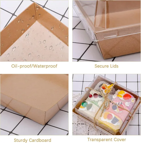 Vista 5 de Paquete de 100 cajas de charcutería con tapas transparentes, mini caja de embutidos de papel To Go, recipientes de alimentos desechables, cajas