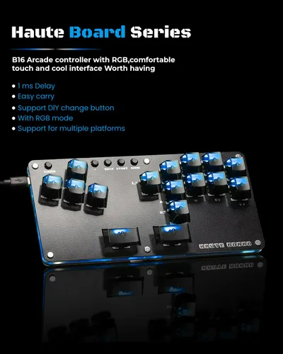 Vista 2 de Sehawei Haute42 16Key All-Button Arcade Controller Gamerfinger with Turbo Functions,Arcade Stick Street Fight Mini Plus Controller for