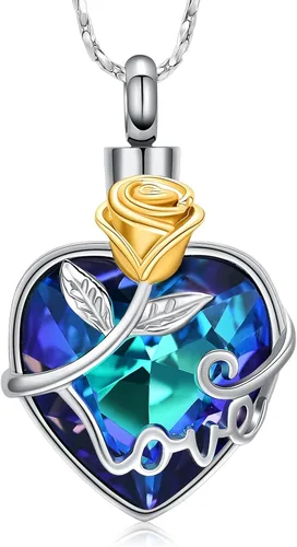 Vista 11 de Collar de urna de cremación de rosas para cenizas, joyería de cremación con dije de urna de cristal de corazón, joyería conmemorativa de recuerdo