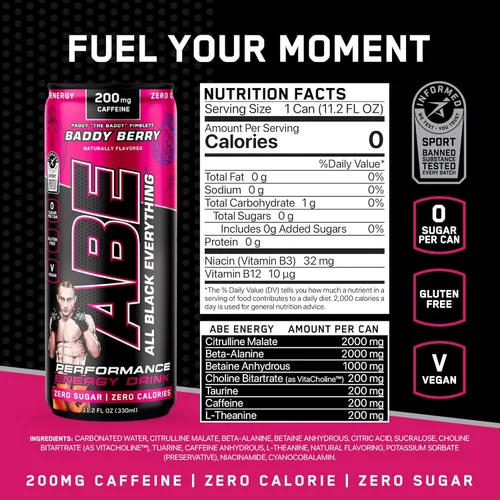 Vista 2 de All Black Everything Performance - Bebida energética de alto rendimiento, cero calorías, sin azúcar, 200 mg de cafeína, beta alanina y citrulina