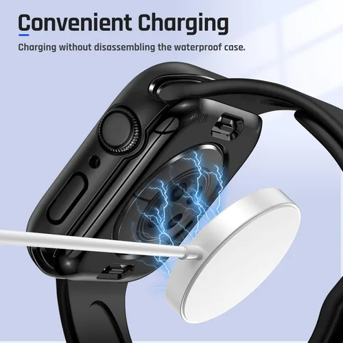 Vista 7 de Goton Funda impermeable 2 en 1 para Apple Watch Series 6/5/4, SE 3/2/1 de 1.575 pulgadas, cubierta protectora de vidrio 360 duro + marco trasero