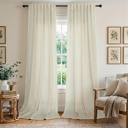 Vista 55 de Cortinas rosa intenso para sala de estar de 84 pulgadas de largo, juego de 2 paneles con pestaña trasera y bolsillo, cortinas de lino Berry