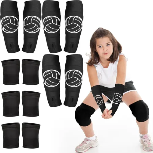Sosation 3 Juego de Mangas de Brazo y Rodilleras de Voleibol para Niños, Mangas de Antebrazo Suave con Protección y Abrazadera para Pulgar,