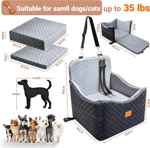 Vista 2 de Cama de asiento de coche 2 en 1 para perros pequeños/medianos de hasta 35 libras, asiento elevador para perros de viaje con cojín grueso de espuma