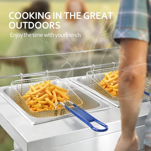 Vista 6 de Freidora comercial de dos tanques, cocina de propano con dos cestas de acero inoxidable y aceite de acero para freír al aire libre