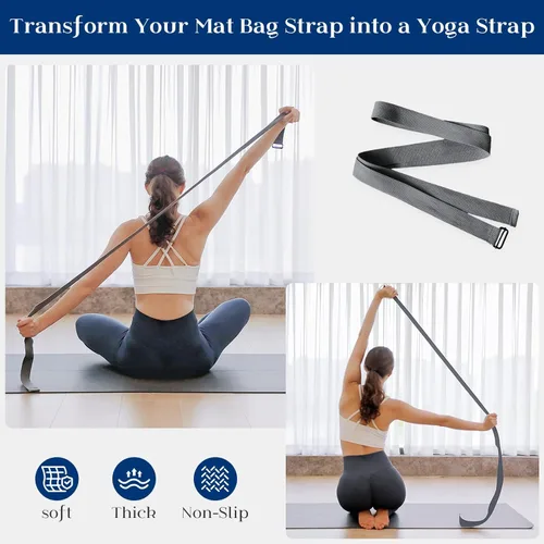 Vista 5 de Bolsa para esterilla de yoga Tumaz Correa de hombro ajustable y acolchada Se adapta a esterillas de hasta 26" Almacenamiento multibolsillo