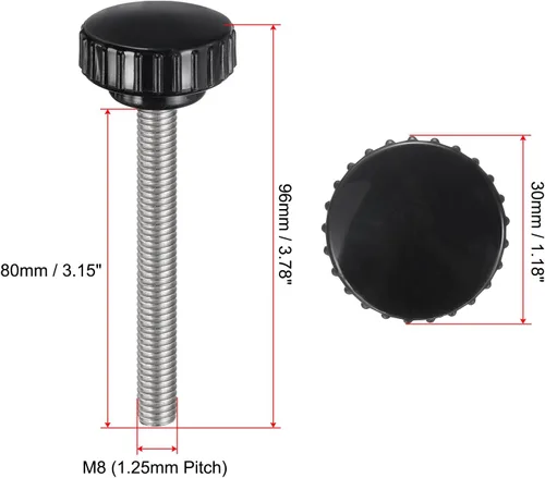 Vista 60 de uxcell 2 perillas de sujeción moleteadas M6 x 0.394 in métricas de acero inoxidable 304 rosca macho tornillo de pulgar en tipo 1.181 in cabeza