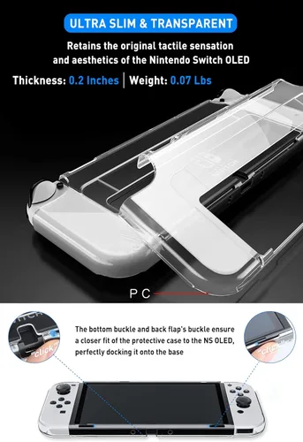 Vista 4 de Switch OLED - Funda protectora transparente acoplable a prueba de golpes para Nintendo Switch OLED modelo 2021 con protector de pantalla y tapas