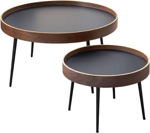 Mesa de Centro Round Nesting Coffee Table Set of 2 Small Round Side Table Wooden Sofa Table with Metal Legs for Living Room Apartment Tea Table