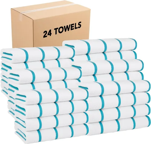 Vista 21 de Arkwright - Juego de 4 toallas de playa a rayas Las Rayas - Juego de 4 toallas de rizo de algodón blanco de felpa suave de secado rápido