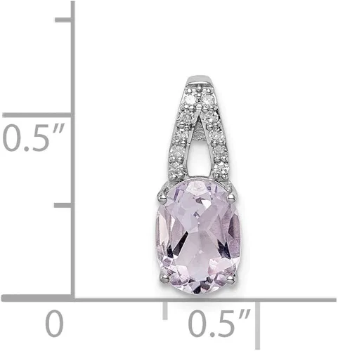 Vista 2 de Colgante ovalado de plata de ley 925 con diamantes y cuarzo rosa (0.591in x 0.276in)